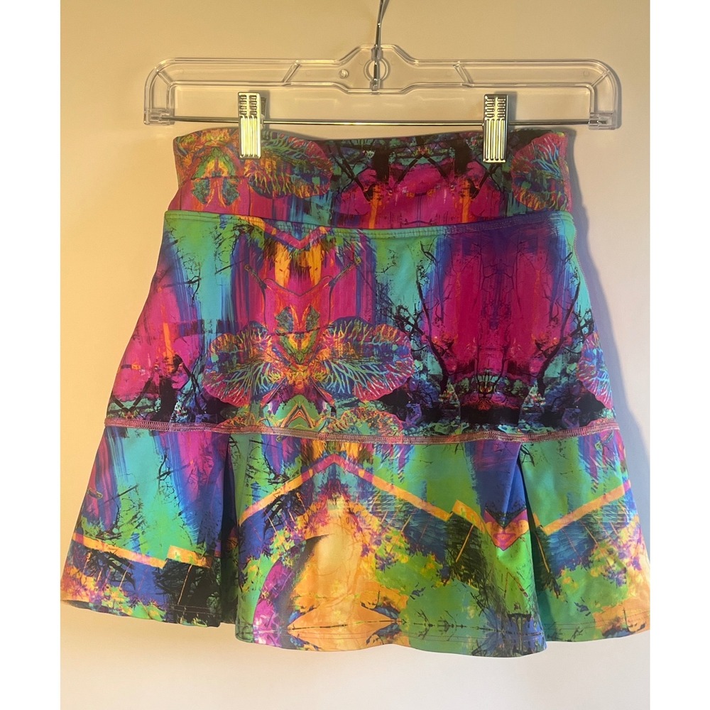 Dona Jo Abstract Print Athletic Tennis Golf Skort Pink Green Ruffle Size 1 Small